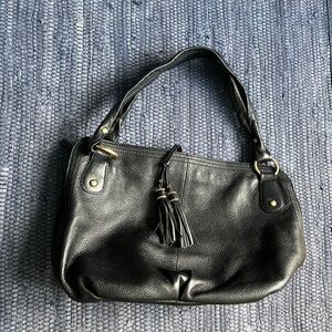 Talbots Black  Leather Hobo Shoulder Bag w/ Tassels.